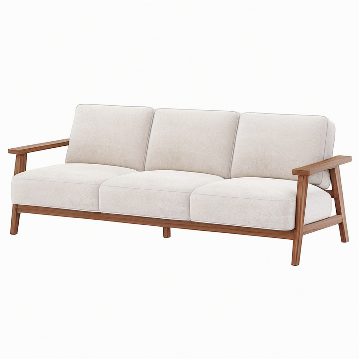 Canapé 3 places 198 x 80 x 82 cm en tissu beige et bois style scandinave