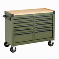 Servante d'atelier 110 x 46 x 95 cm en acier vert avec plateau en bois et 10 tiroirs mobiles