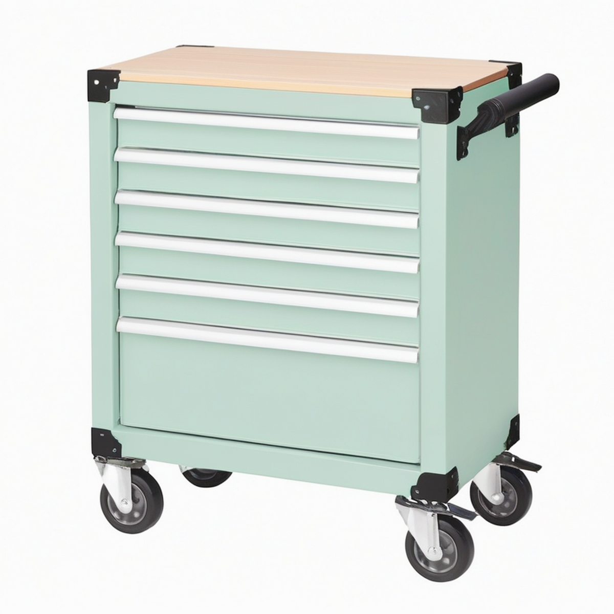 Servante d'atelier mobile 80 x 48 x 95 cm en acier vert avec 6 tiroirs et roulettes