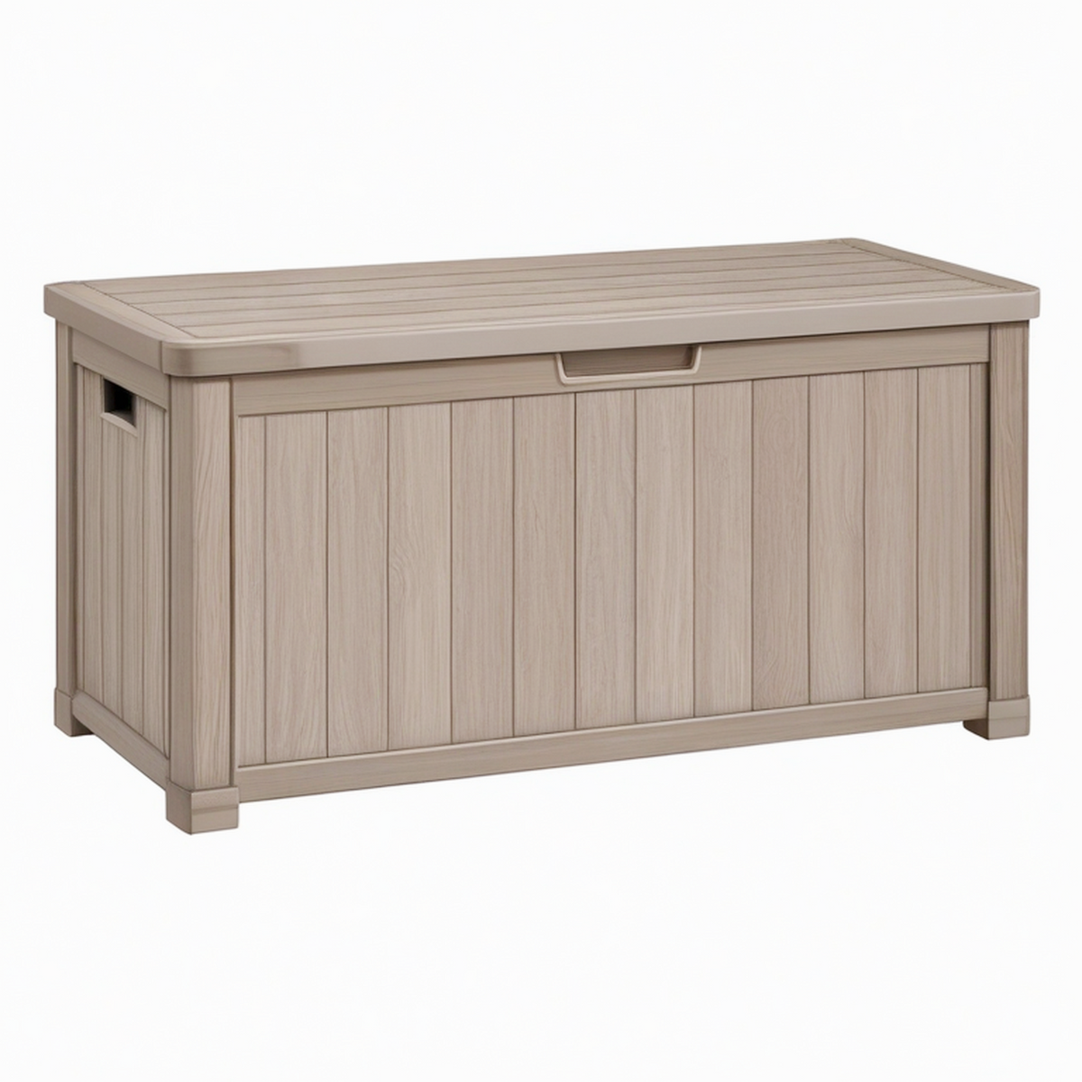 Coffre de rangement extérieur 128 x 65 x 61 cm en résine taupe effet bois