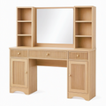 Coiffeuse 120 x 45 x 180 cm en panneaux aspect chêne avec miroir et rangements style classique