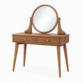 Coiffeuse 100 x 45 x 145 cm en bois marron avec miroir rond et 2 tiroirs - style rétro