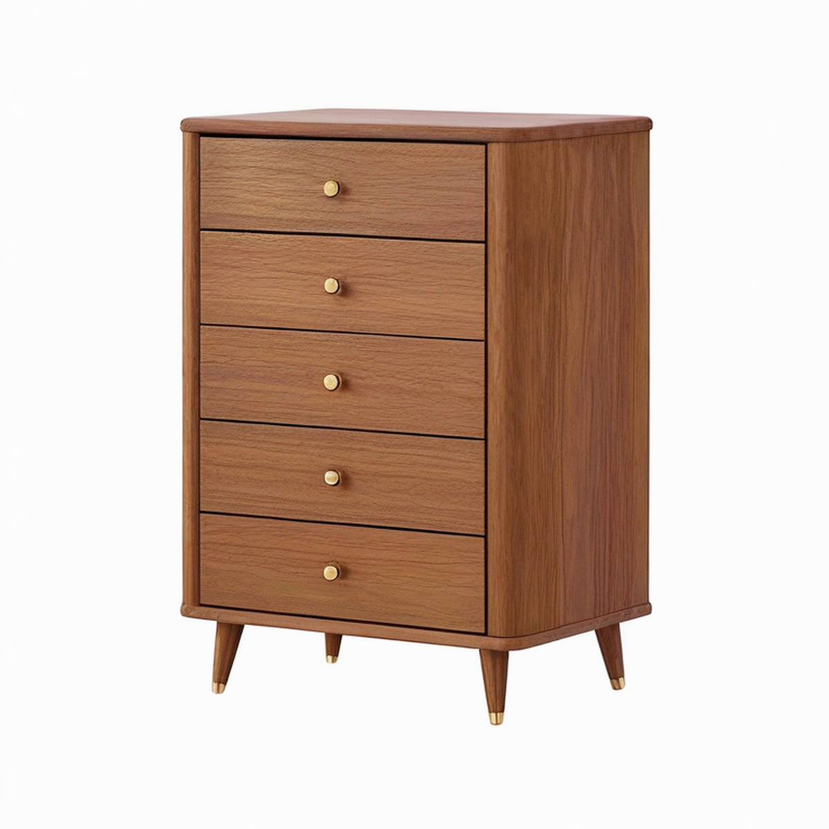 Commode 80 x 45 x 110 cm en bois brun à 5 tiroirs style rétro
