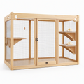 Parc pour chat 180 x 60 x 120 cm en bois naturel avec grille métallique et plateformes